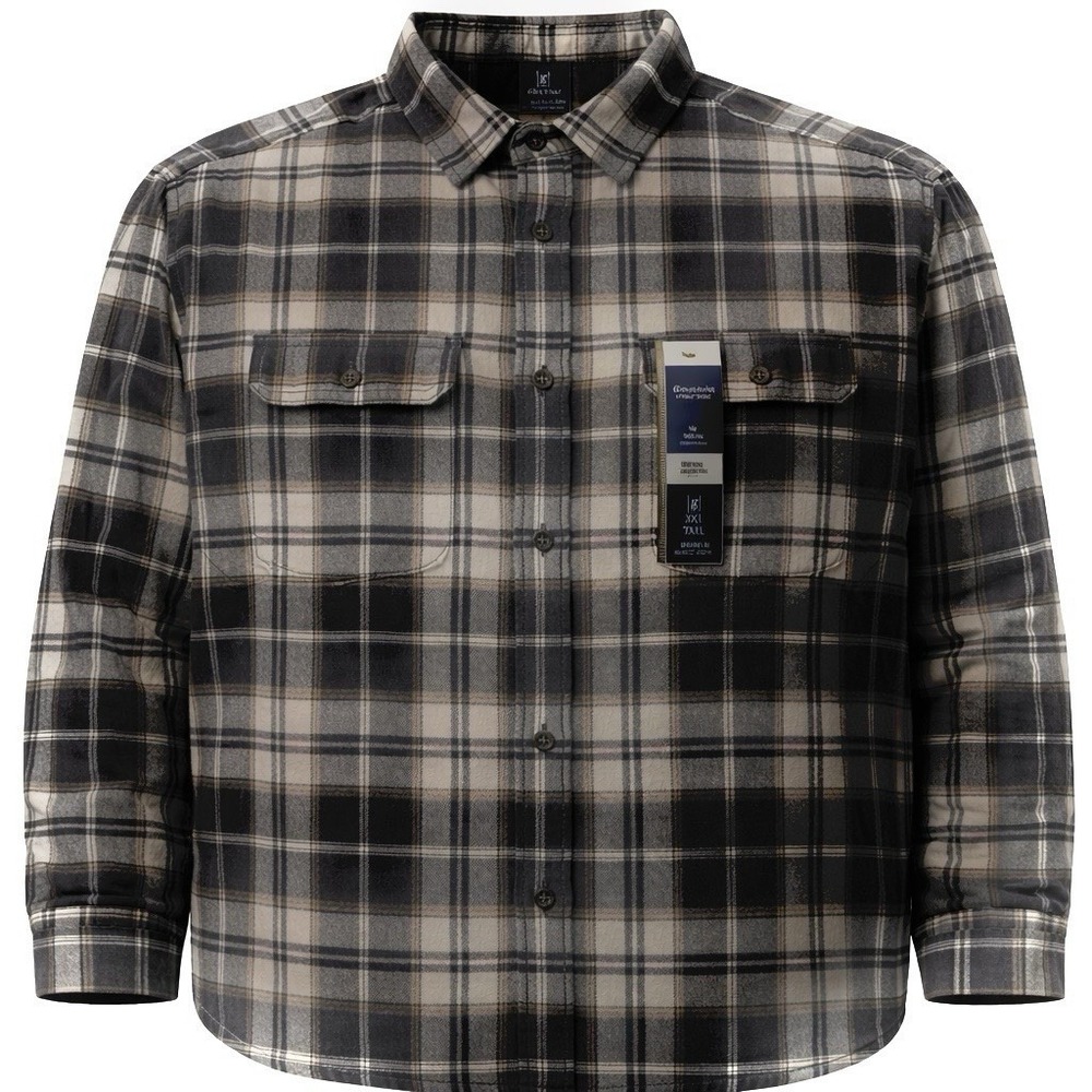 George Men's 2XL Tall Long Sleeve Flannel Shirt Blue White Buffalo